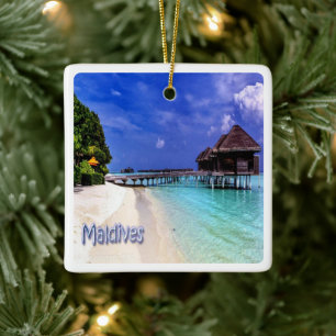 ZV004-öarna MALDIVES-stranden, Asien. Julgransprydnad Keramik