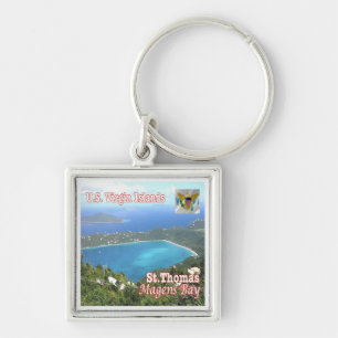 zVI012 SAINT THOMAS, Magens Bay, Virgin Islands Fyrkantig Silverfärgad Nyckelring