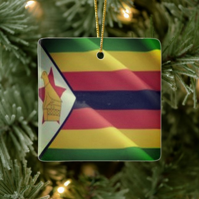 ZW002 ZIMBABWE, Wave Flagga, Afrika Julgransprydnad Keramik (Träd)