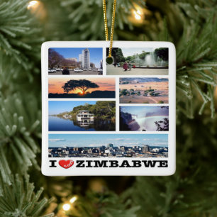 ZW019 ZIMBABWE I Kärlek, Mosaic, Afrika Julgransprydnad Keramik