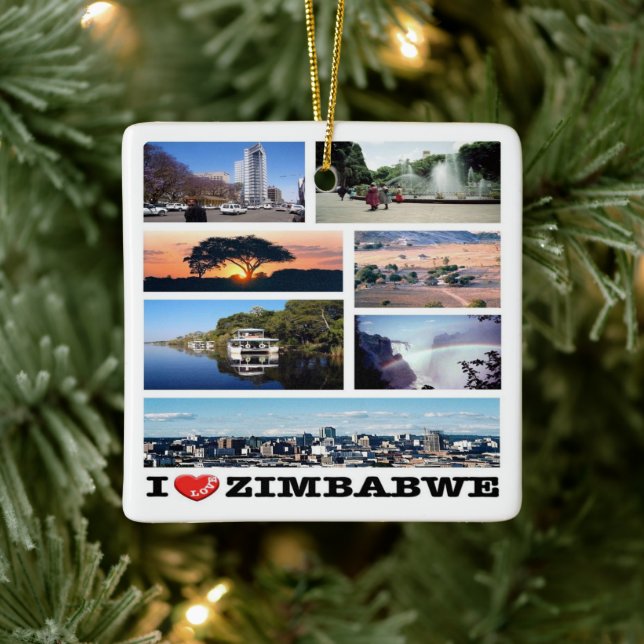ZW019 ZIMBABWE I Kärlek, Mosaic, Afrika Julgransprydnad Keramik (Träd)