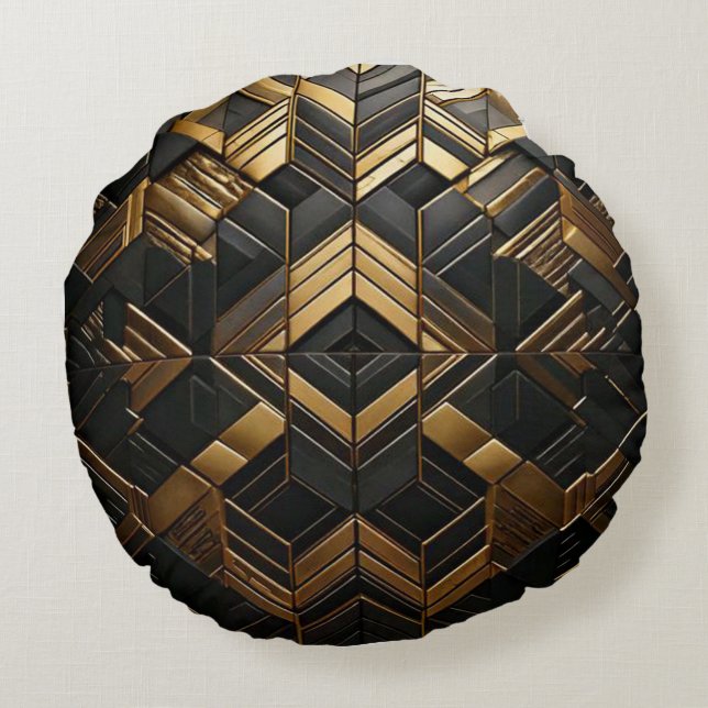 Zwart Goud Retro Kussen  Rund Kudde (Baksidan)