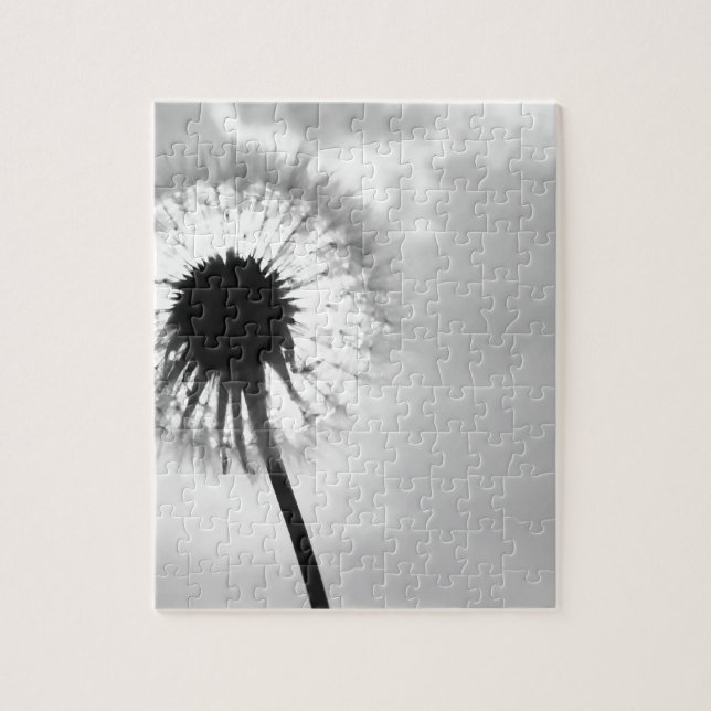 Zwart wit Paardebloem Black and White Dandelion Pussel (Vertikal)