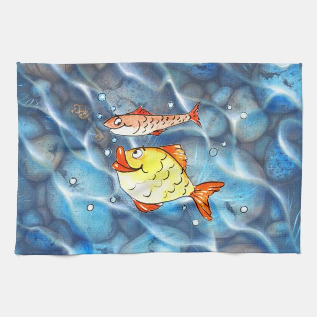 Zwei fröhliche Fische Kökshandduk (Horisontell)