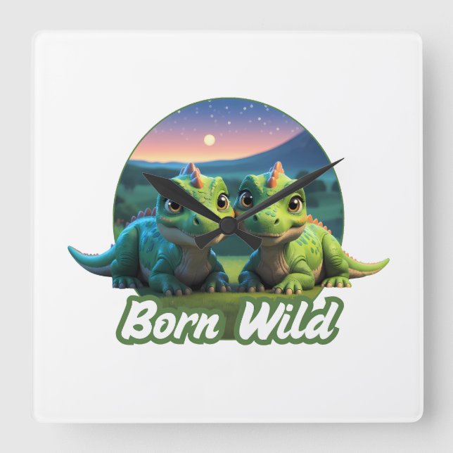 Zwei kleine Dinos - Born Wild  Fyrkantig Klocka (Framsida)
