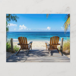 Zwei Strandstühle auf Holzsteg am Meer Vykort