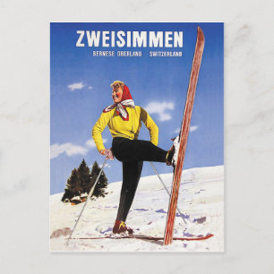 Zweisimmen, Bernese Oberland, Schweiz, skidåkning Vykort