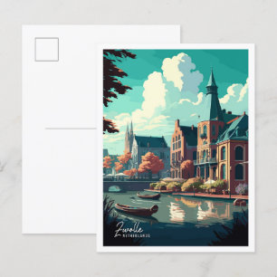 Zwolle Netherlands vintage resor illustration Vykort