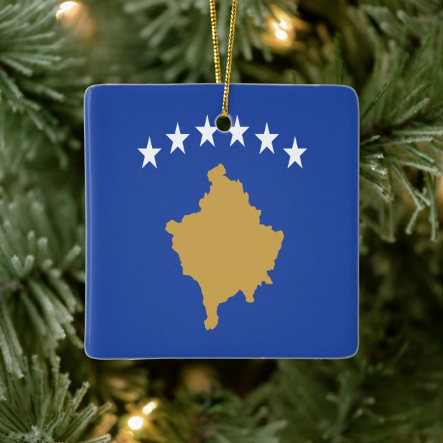 zXK001 KOSOVAR FLAGGA KOSOVO, Europa Julgransprydnad Keramik (Träd)