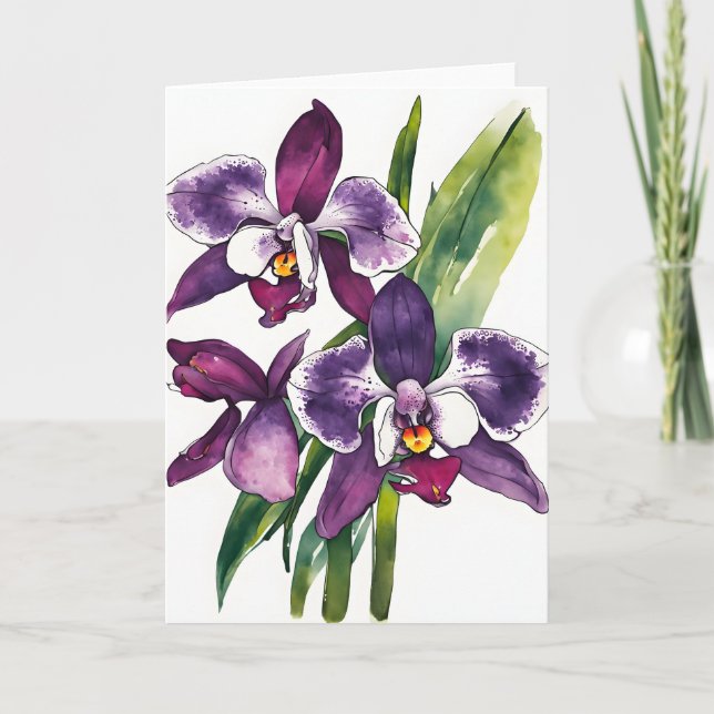 Zygopetalum Orchid - Watercolor flowers Kort (Framsida)