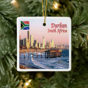 zZA037 DURBAN Skyline Skörd, SOUTH AFRIKA, Julgransprydnad Keramik
