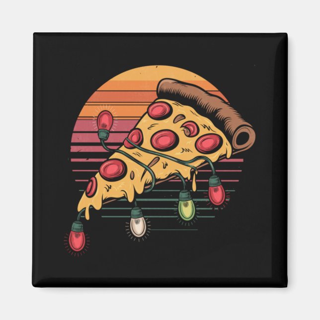 Zza Christmas Lights Retro Sunset Xmas Fast Food  Magnet (Framsidan)