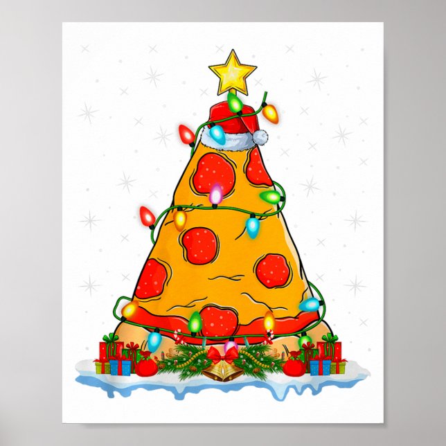 Zza Christmas Tree Lights Santa Hat Fast Food Zza  Poster (Framsidan)