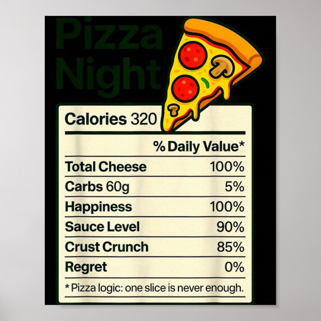 Zza Lover Night Funny Nutrition Facts Costume For  Poster (Framsidan)