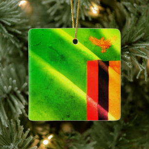 zZM002 ZAMBIA Wave Flagga, Afrika, Fridge Julgransprydnad Keramik