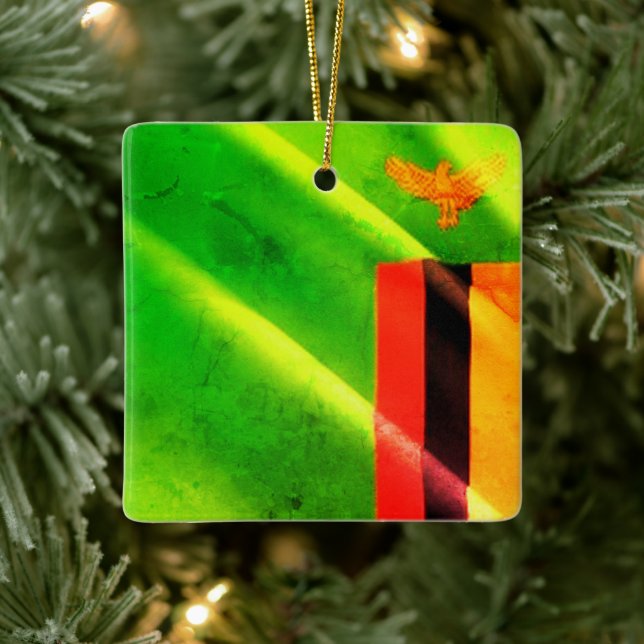 zZM002 ZAMBIA Wave Flagga, Afrika, Fridge Julgransprydnad Keramik (Träd)