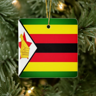 zZW001 ZIMBABWE, Flagga, Afrika, Fridge Julgransprydnad Keramik