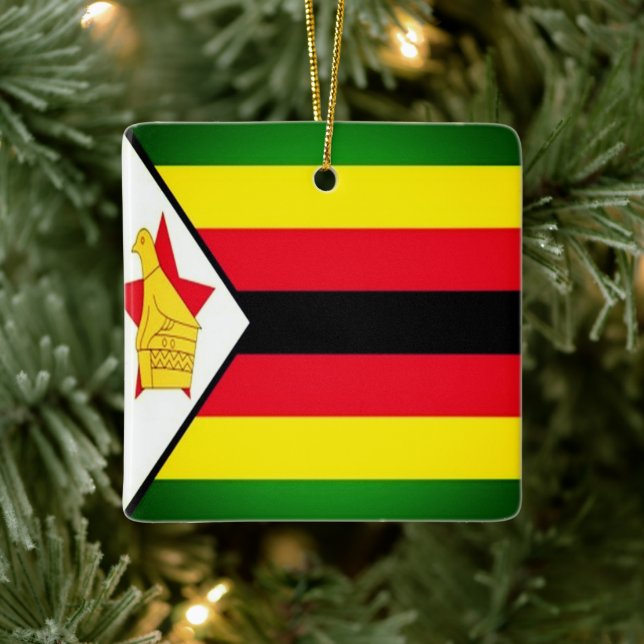zZW001 ZIMBABWE, Flagga, Afrika, Fridge Julgransprydnad Keramik (Träd)